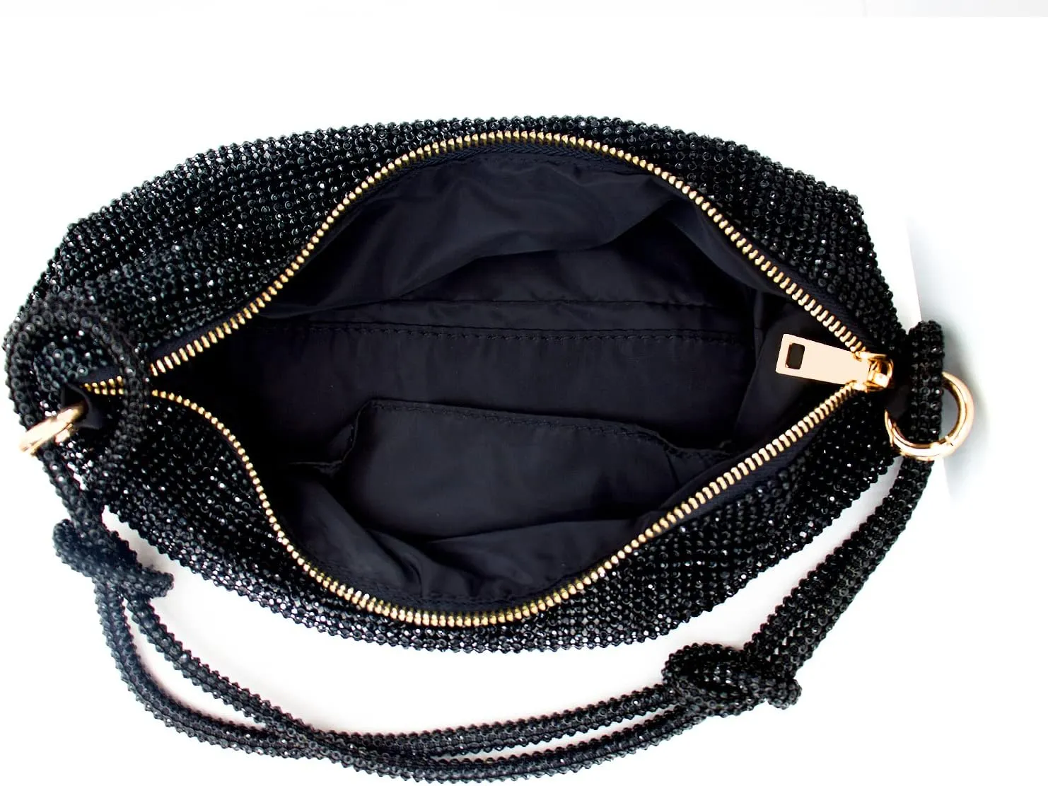Rhinestone Purse Silver Hobo Purse Sparkly Black Evening Bag for Women Prom Party Wedding