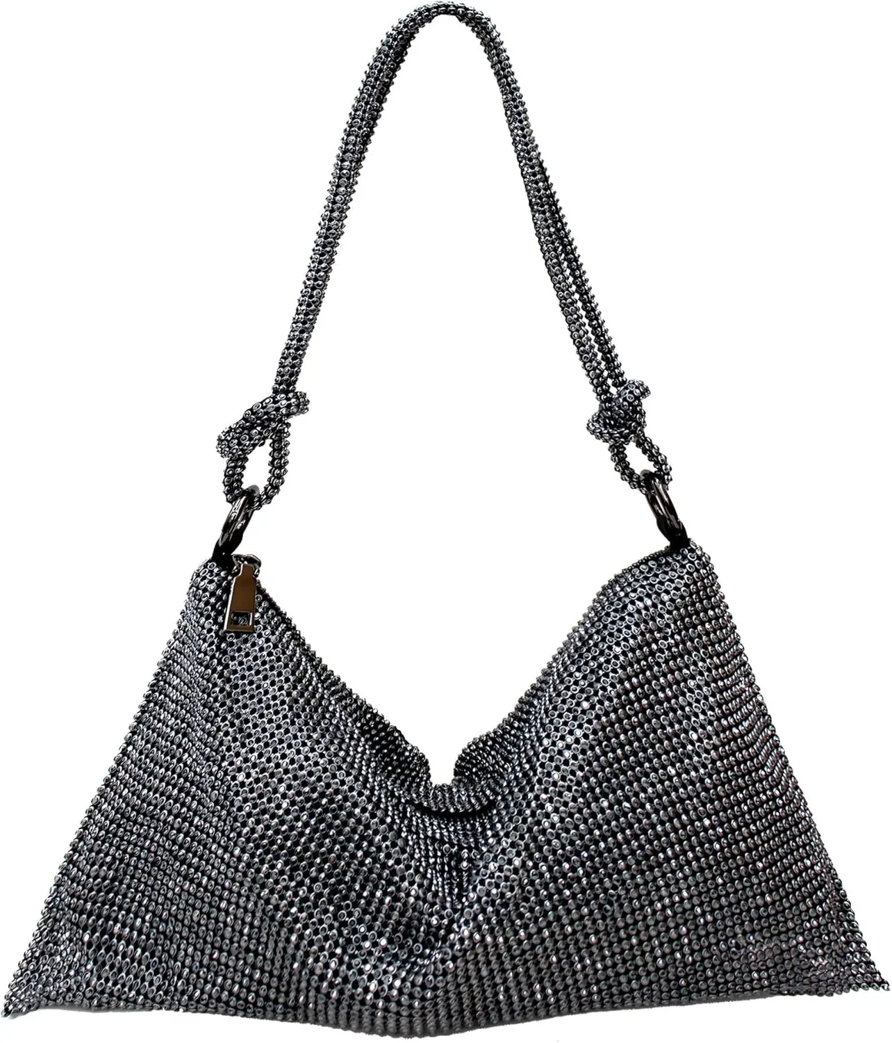 Rhinestone Purse Silver Hobo Purse Sparkly Black Evening Bag for Women Prom Party Wedding