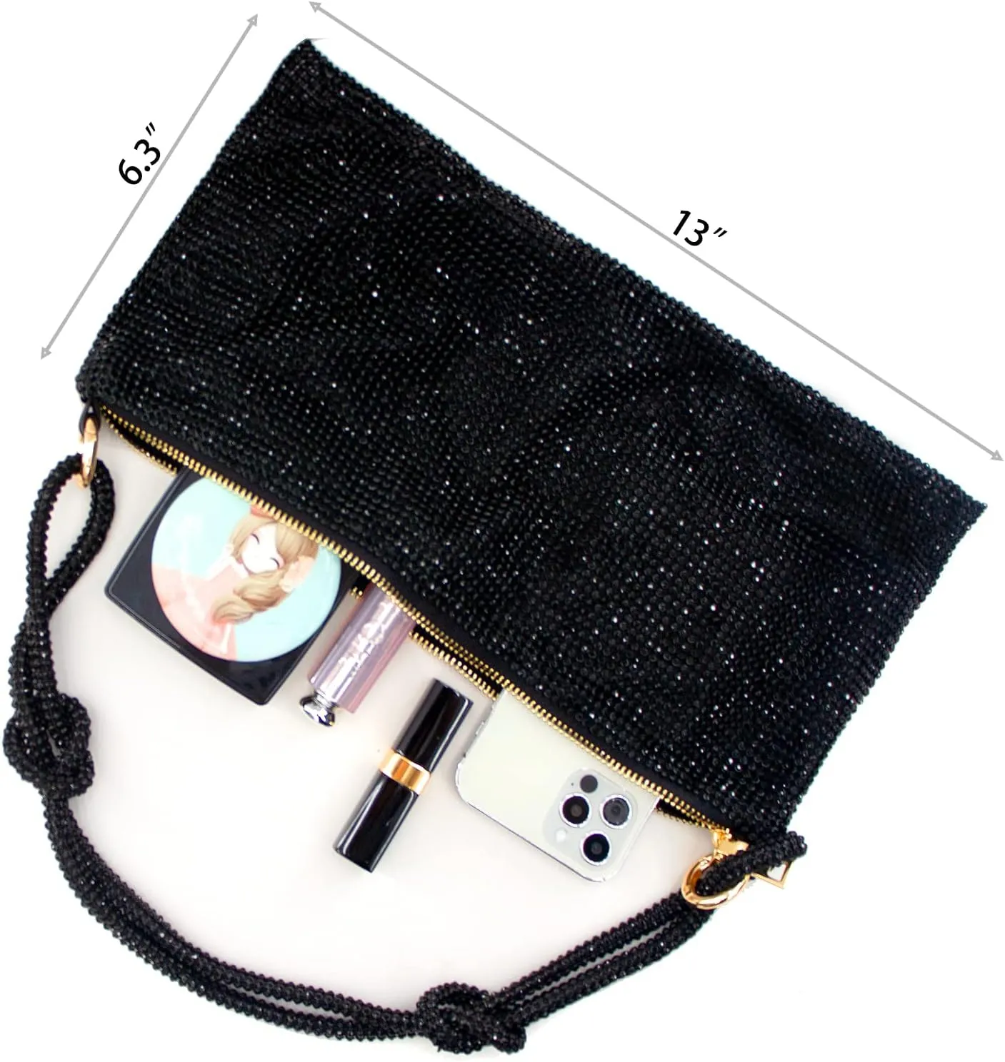 Rhinestone Purse Silver Hobo Purse Sparkly Black Evening Bag for Women Prom Party Wedding