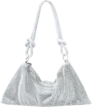 Rhinestone Purse Silver Hobo Purse Sparkly Black Evening Bag for Women Prom Party Wedding