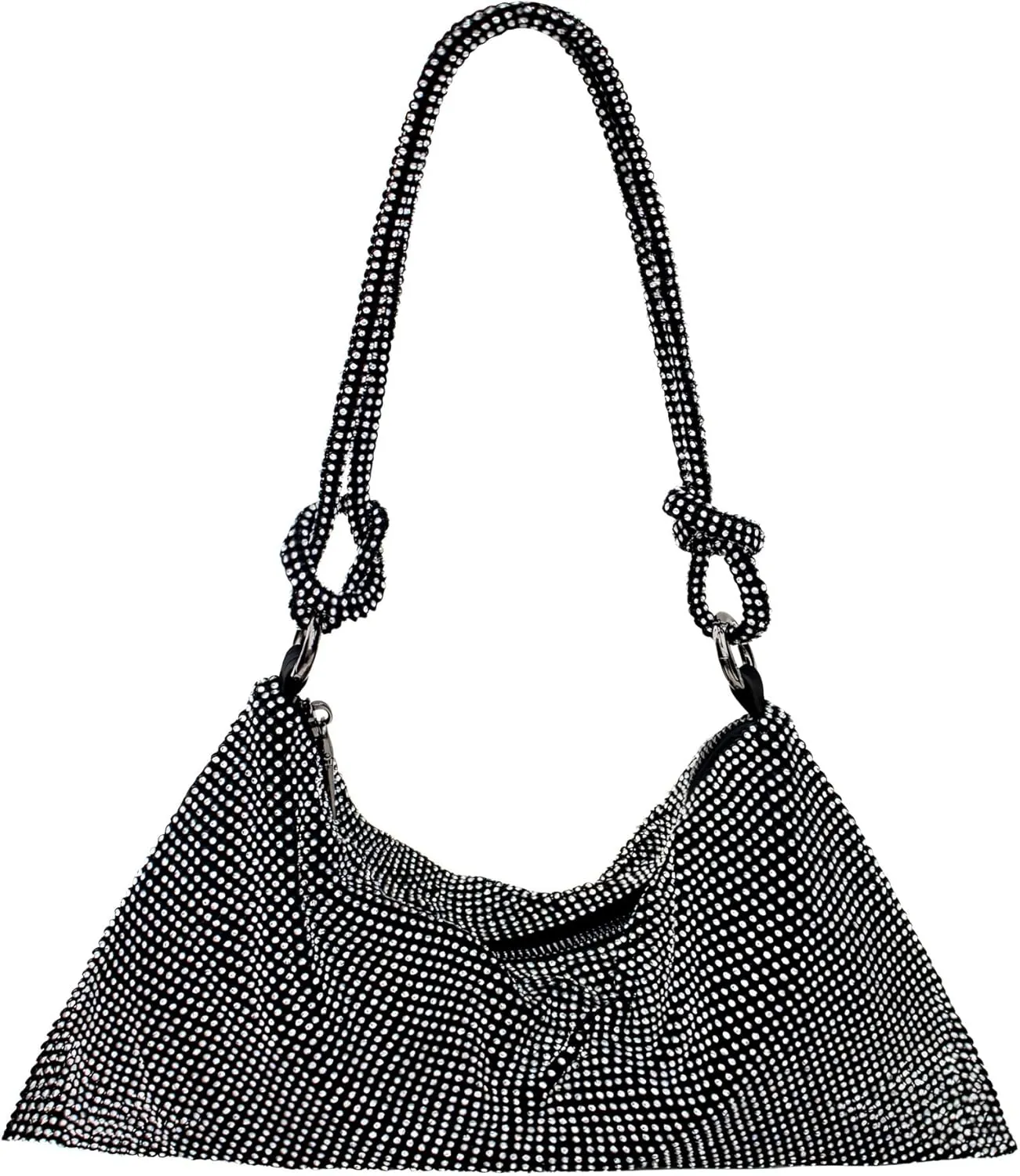 Rhinestone Purse Silver Hobo Purse Sparkly Black Evening Bag for Women Prom Party Wedding