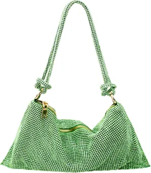 Rhinestone Purse Silver Hobo Purse Sparkly Black Evening Bag for Women Prom Party Wedding