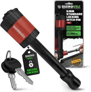 Rhino USA Trailer Hitch Pin (2 Inch) Patented 5/8" Locking Receiver Hitch Pins for Class III IV Hitches - Weatherproof Anti-Theft Lockable Pin with Debris Protection - Used to Tow Truck, etc - Red