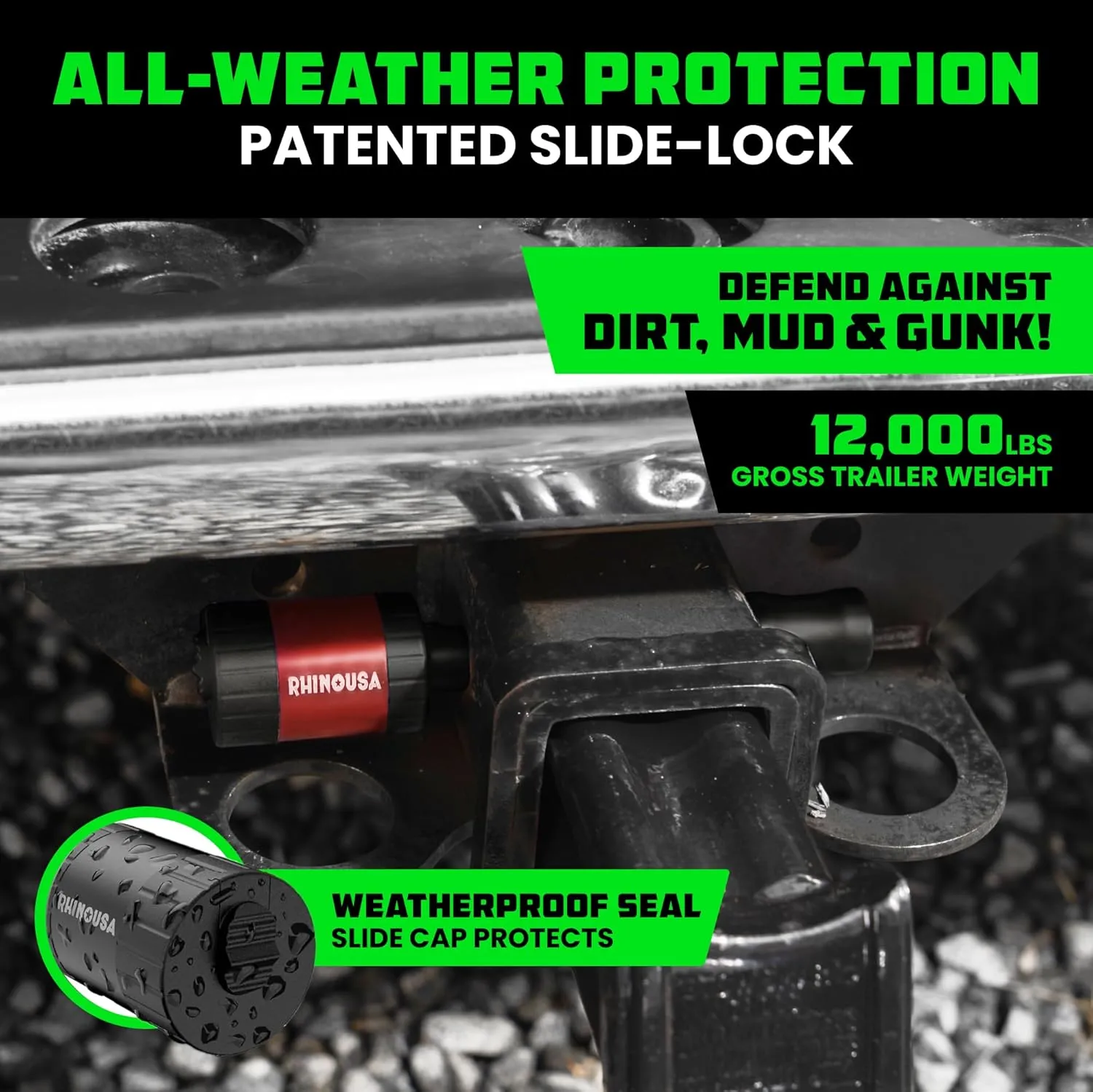 Rhino USA Trailer Hitch Pin (2 Inch) Patented 5/8" Locking Receiver Hitch Pins for Class III IV Hitches - Weatherproof Anti-Theft Lockable Pin with Debris Protection - Used to Tow Truck, etc - Red