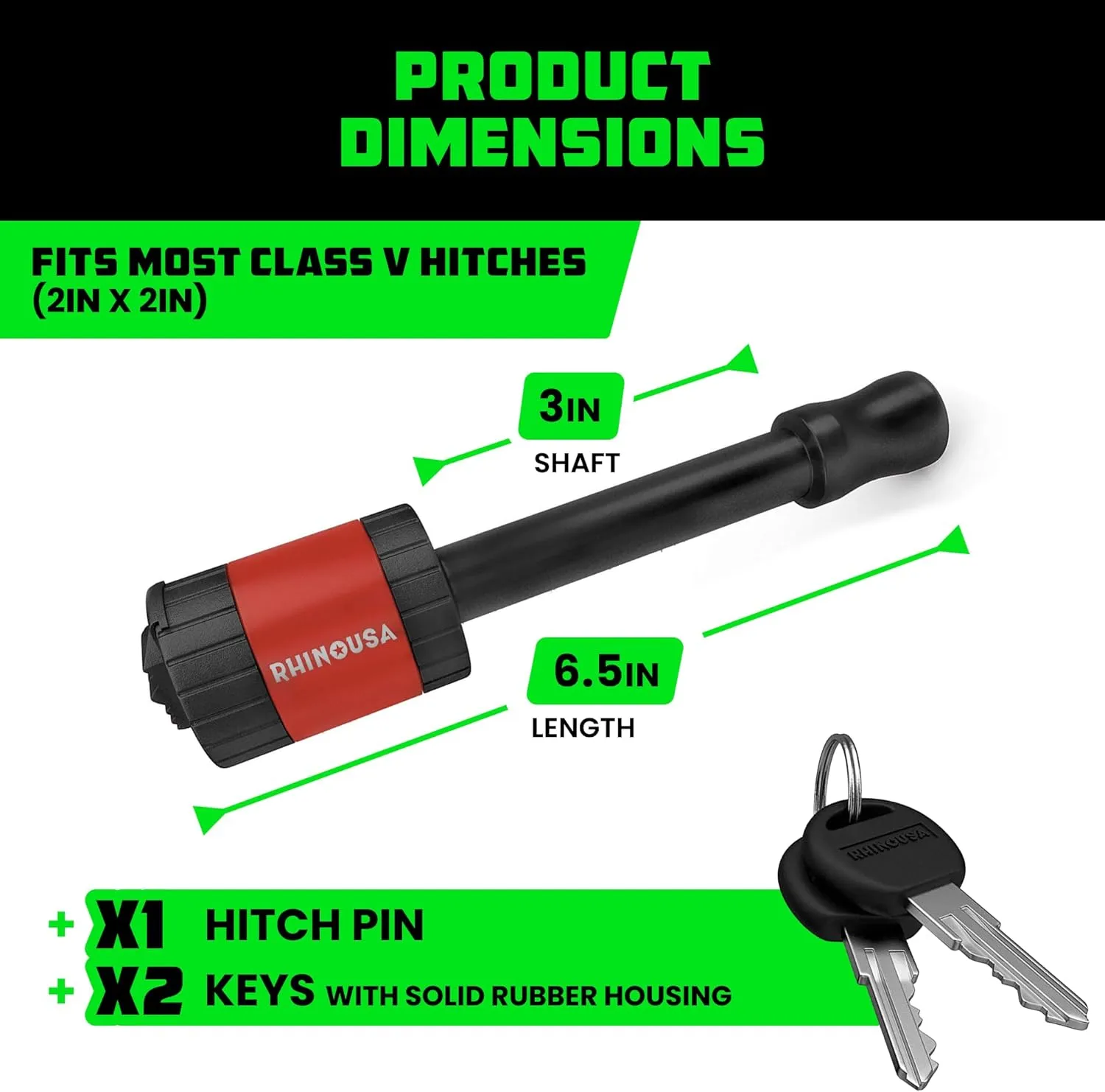 Rhino USA Trailer Hitch Pin (2 Inch) Patented 5/8" Locking Receiver Hitch Pins for Class III IV Hitches - Weatherproof Anti-Theft Lockable Pin with Debris Protection - Used to Tow Truck, etc - Red