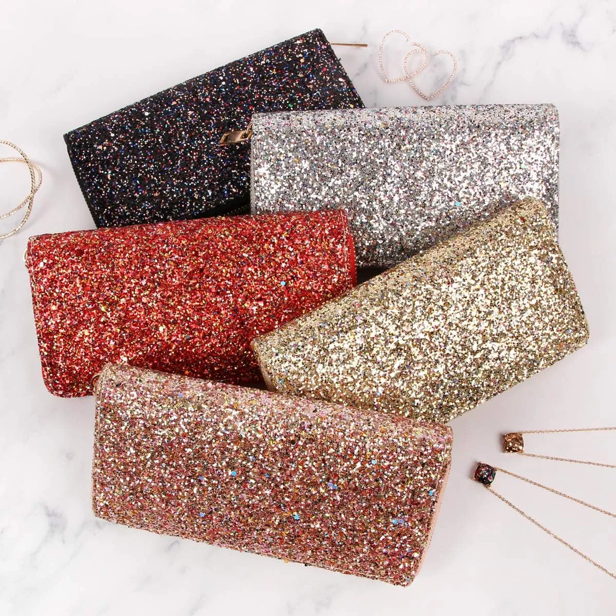 RIAH FASHION Rainbow Glitter Zip Around Wallet - Sparkly Confetti Single Zipper Clutch Purse with Card Slots (Rainbow - Black)