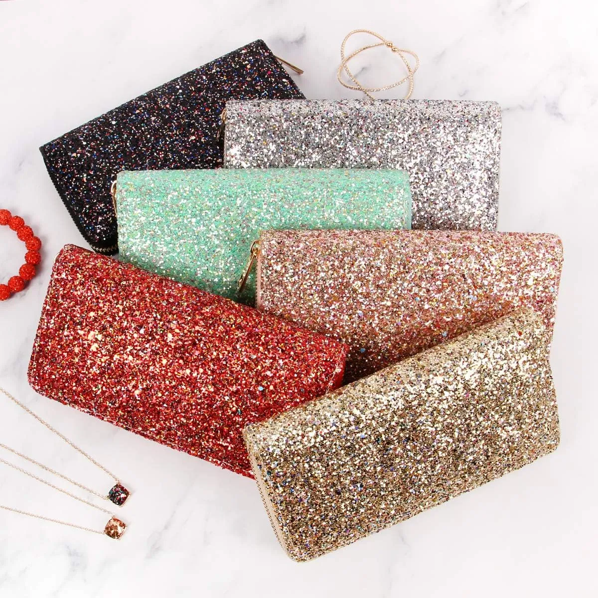 RIAH FASHION Rainbow Glitter Zip Around Wallet - Sparkly Confetti Single Zipper Clutch Purse with Card Slots (Rainbow - Black)