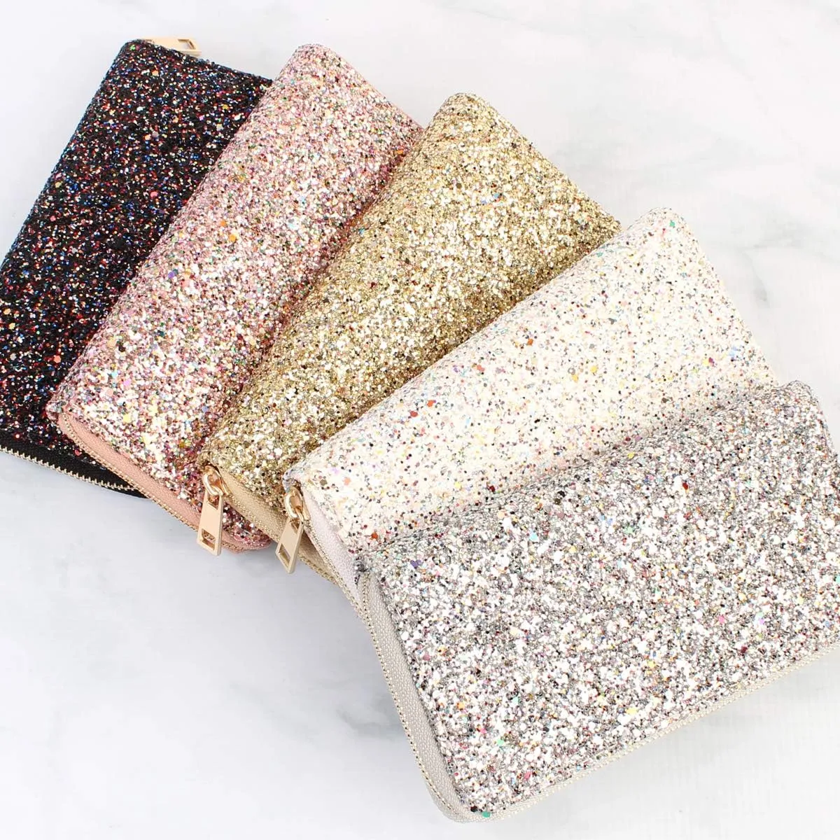 RIAH FASHION Rainbow Glitter Zip Around Wallet - Sparkly Confetti Single Zipper Clutch Purse with Card Slots (Rainbow - Black)