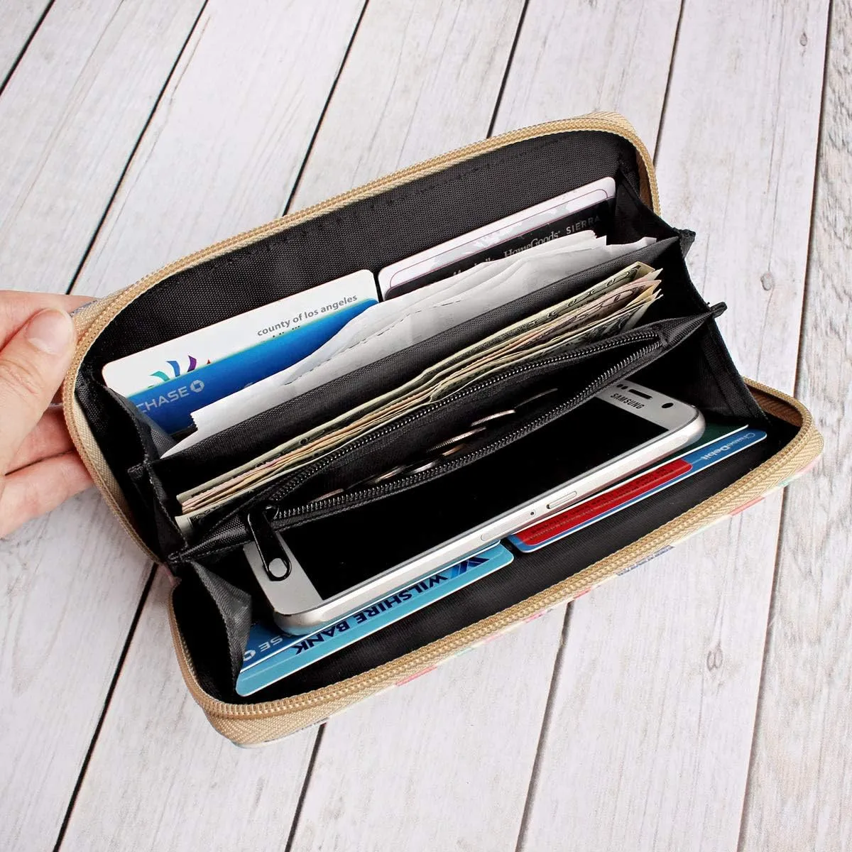 RIAH FASHION Rainbow Glitter Zip Around Wallet - Sparkly Confetti Single Zipper Clutch Purse with Card Slots (Rainbow - Black)