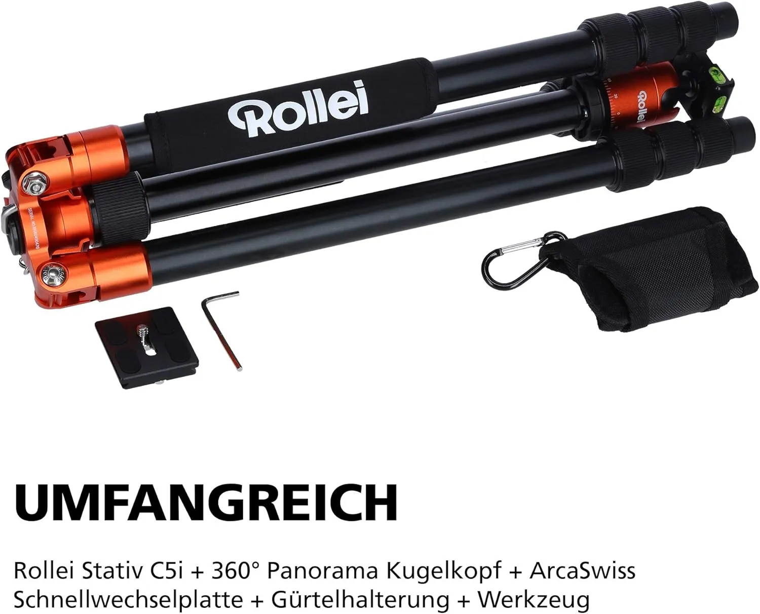Rollei C5i - Aluminum Tripod with Panoramic Ball Head - Arca Swiss Compatible - Max. Load 8 kg - Orange