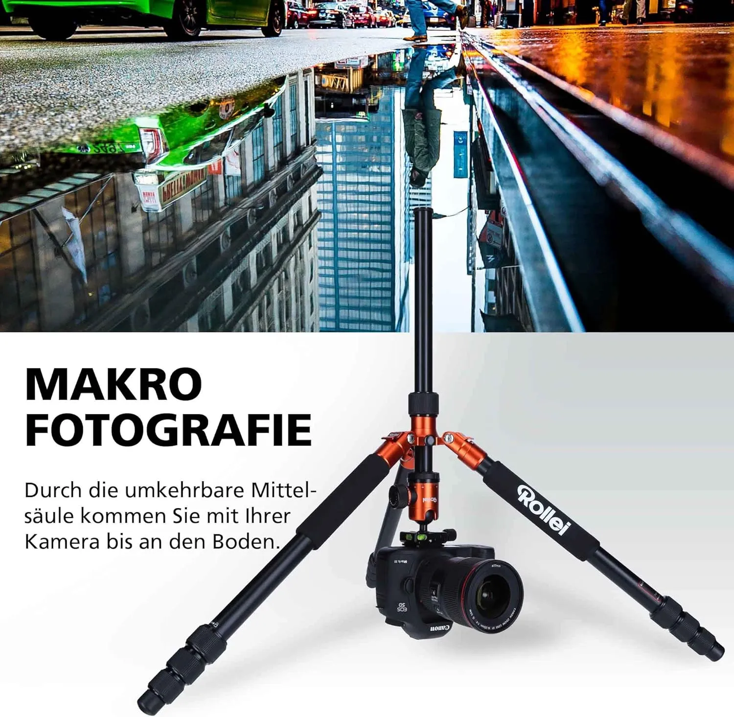 Rollei C5i - Aluminum Tripod with Panoramic Ball Head - Arca Swiss Compatible - Max. Load 8 kg - Orange