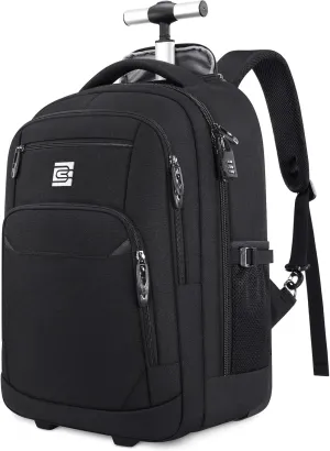 Rolling Backpack,16inch Wheeled Laptop Backpack, Carry on Underseat Bag with Wheels, Overnight Weekender Small Travel Suitcase for Men Women