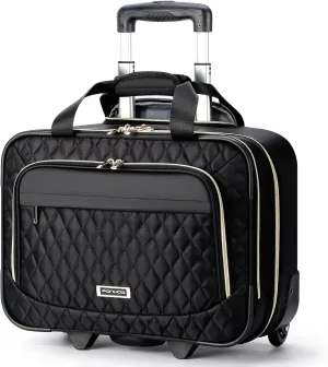 Rolling Laptop Bag, 15.6 Inch Rolling Briefcase for Women with Wheels, Carry On Flight Approved Roller Computer Case for Travel Work College Business Wife Mom Teacher, Black