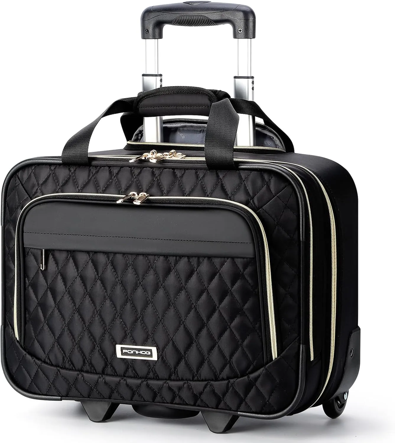 Rolling Laptop Bag, 15.6 Inch Rolling Briefcase for Women with Wheels, Carry On Flight Approved Roller Computer Case for Travel Work College Business Wife Mom Teacher, Black