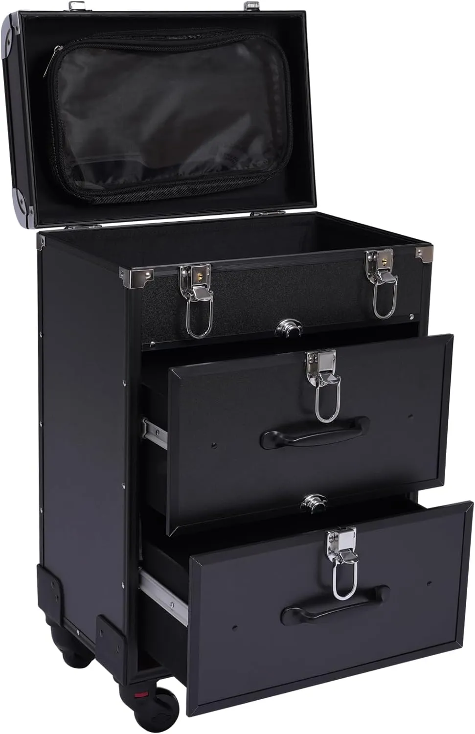 Rolling Makeup Case, Large Cosmetic Trolley w/ Locks, Makeup Bag w/ Dividers, Makeup Rolling Cosmetic Organizer Makeup Traveling Case Makeup Trolley, Cosmetics Storage Organizer Make up Case (Black)