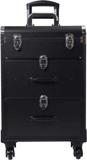 Rolling Makeup Case, Large Cosmetic Trolley w/ Locks, Makeup Bag w/ Dividers, Makeup Rolling Cosmetic Organizer Makeup Traveling Case Makeup Trolley, Cosmetics Storage Organizer Make up Case (Black)