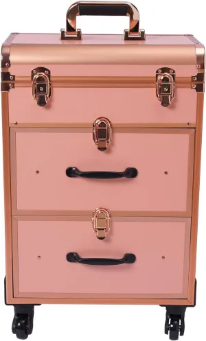 Rolling Makeup Case, Large Cosmetic Trolley with Locks, Make up Bag with dividers, Cosmetics Storage Organizer for Nail Art and Hair Styling, Travel Makeup Jewelry Storage Organizer (Gold)