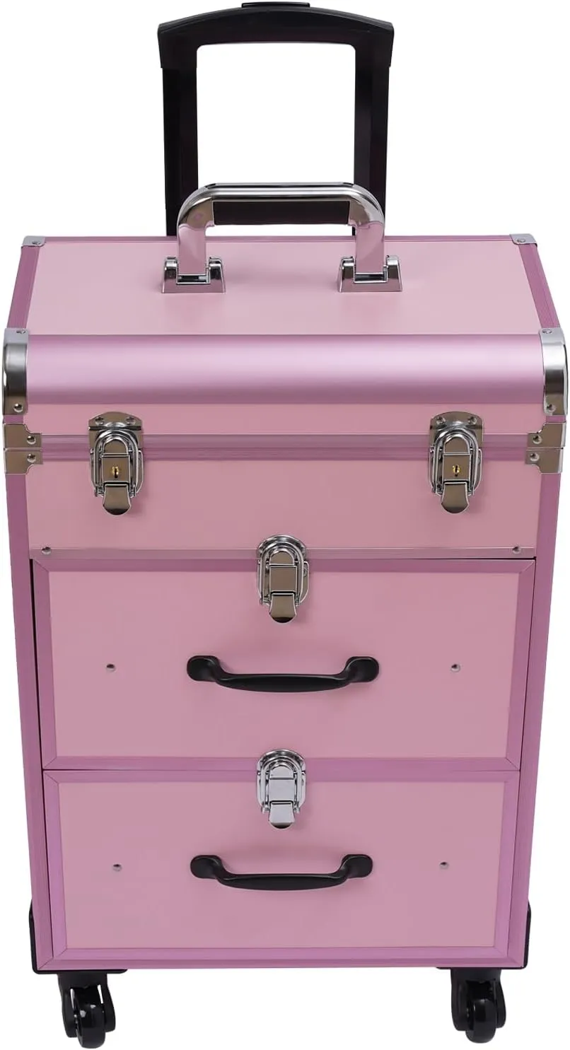 Rolling Makeup Case Large Cosmetic Trolley with Locks Make up Bag with dividers Cosmetics Storage Organizer for On The Go Makeup/Nail Art/Hair Styling
