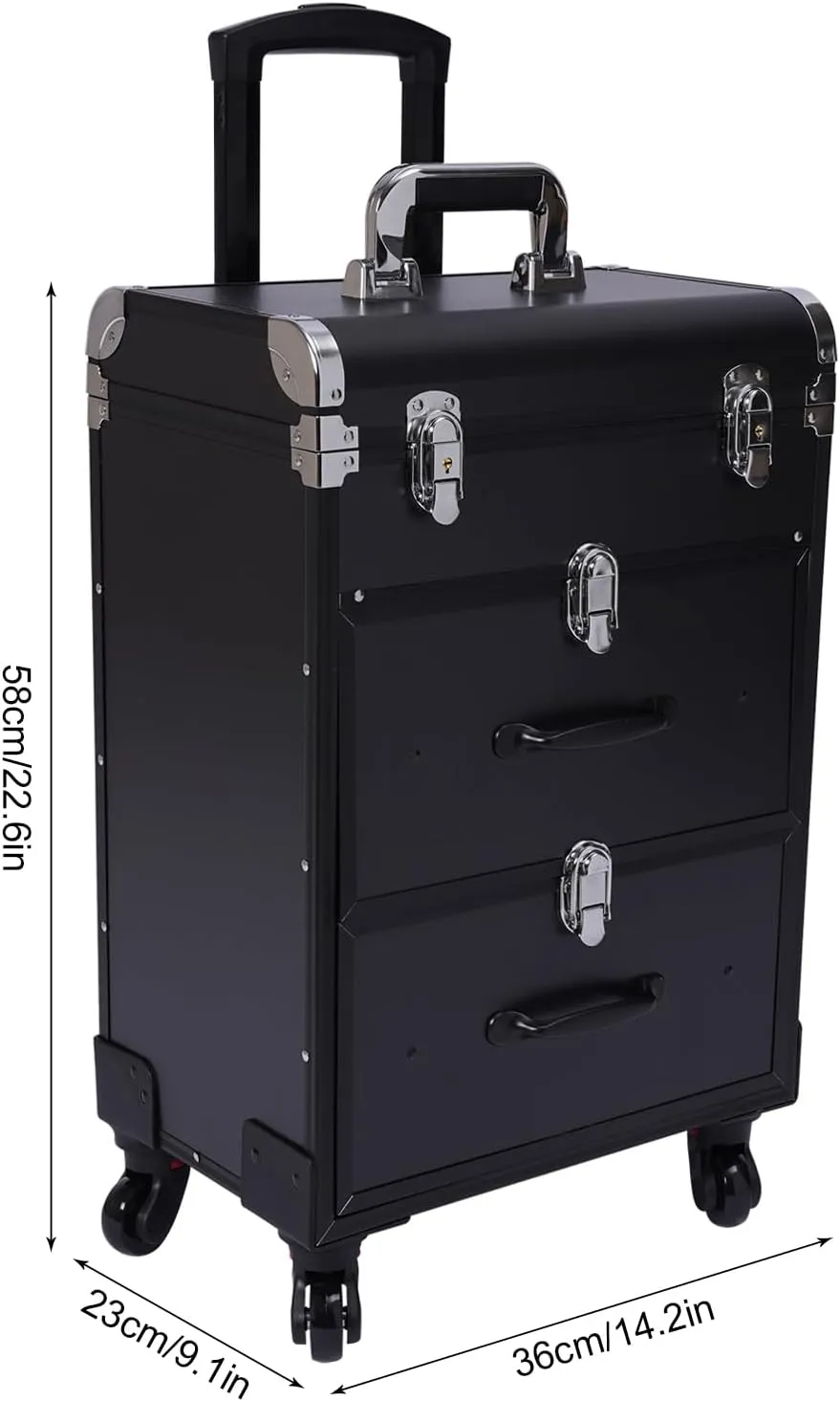 Rolling Makeup Case, Large Cosmetic Trolley with Locks, Professional Rolling Makeup Trolley with Dividers, Large Storage for Make-Up Artists, Hairdressers, Nail Technicians (Black)