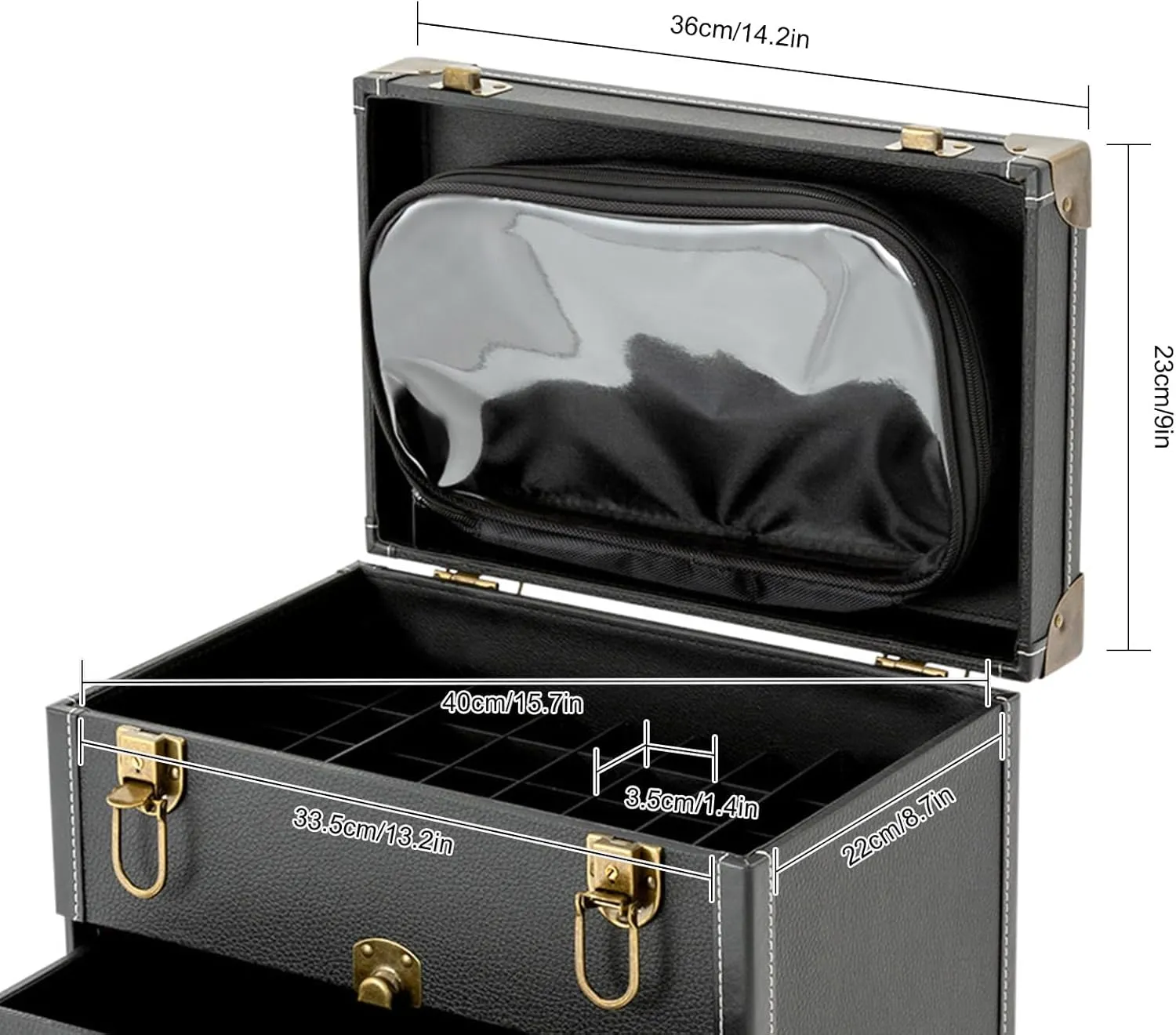 Rolling Makeup Train Case Professional Cosmetic Organizer Trolley with Drawers Compartment Nail Case Wheeled Manicure Pedicure Storage Case for Hair Stylists Makeup Artists (Black & Copper)