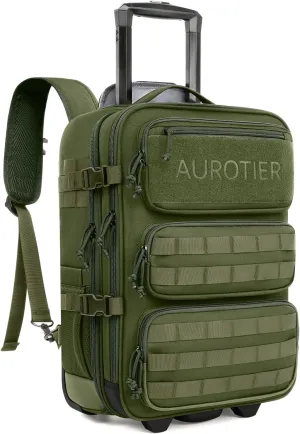 Rolling Tactical Laptop Backpack, 17 Inch Wheeled Military Computer Backpack for Men and Women, Roller Carry on Luggage for Work Travel, Overnight Molle Outdoor Hiking Bag with Wheels, Green