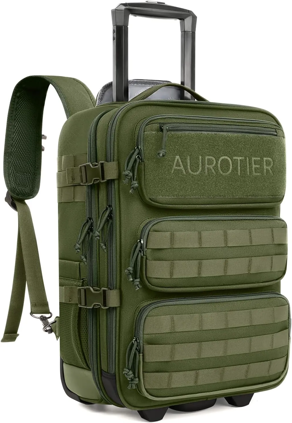 Rolling Tactical Laptop Backpack, 17 Inch Wheeled Military Computer Backpack for Men and Women, Roller Carry on Luggage for Work Travel, Overnight Molle Outdoor Hiking Bag with Wheels, Green