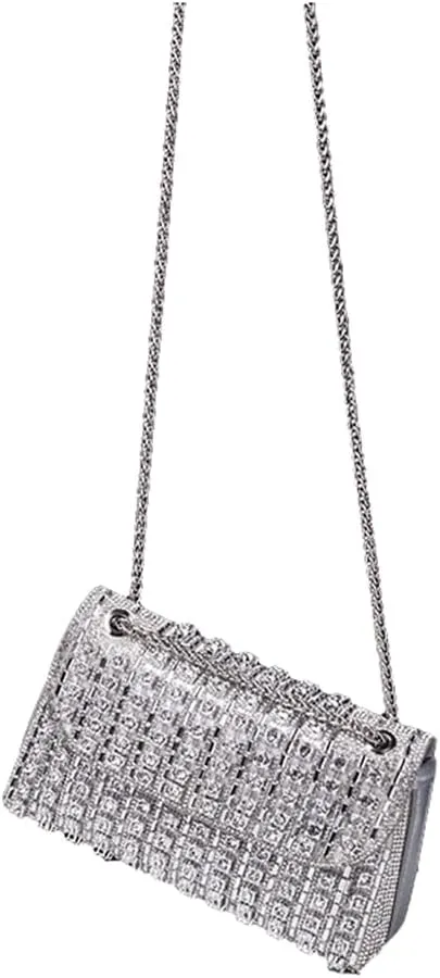RomanticDesign Women Sparkly Rhinestone Evening Bag Crystal Shoulder Bag with Chain for Cocktail Party Wedding