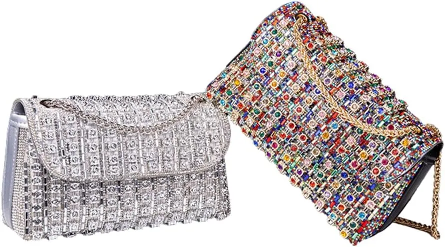 RomanticDesign Women Sparkly Rhinestone Evening Bag Crystal Shoulder Bag with Chain for Cocktail Party Wedding