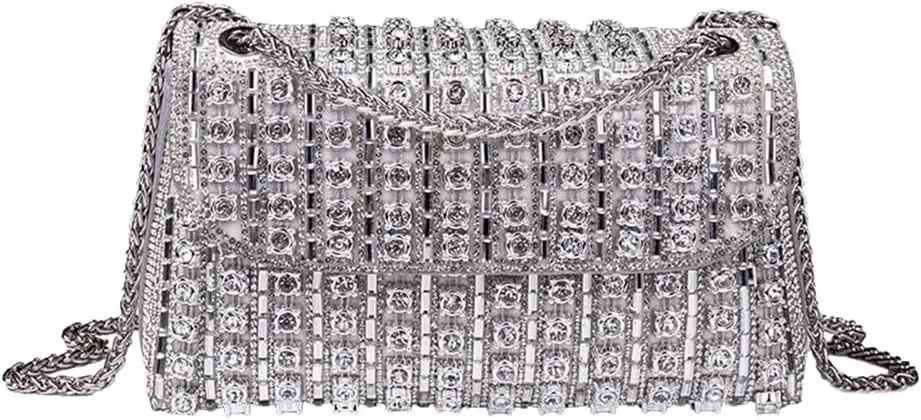 RomanticDesign Women Sparkly Rhinestone Evening Bag Crystal Shoulder Bag with Chain for Cocktail Party Wedding