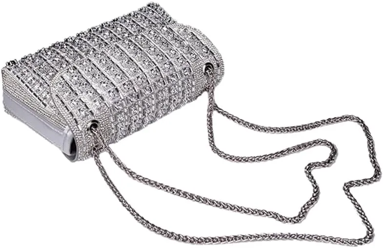 RomanticDesign Women Sparkly Rhinestone Evening Bag Crystal Shoulder Bag with Chain for Cocktail Party Wedding