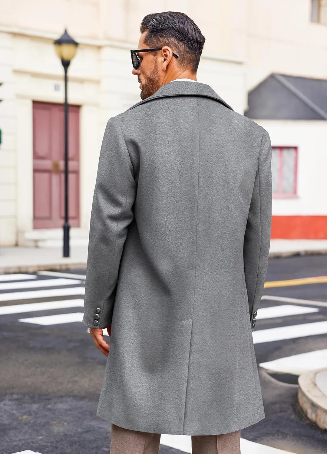 Runcati Mens Double Breasted Trench Coat Notch Lapel Peacoat Mid Long Winter Classic Overcoat