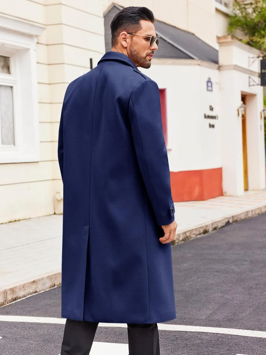 Runcati Mens Double Breasted Trench Coat Notched Lapel Long Peacoat Classic Casual Winter Overcoat