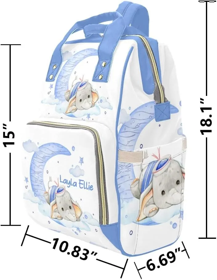 Sailor Elephant Personalized Diaper Bag,Custom Name Large Capacity Diaper Backpack Travel Casual Daypack Nappy Bag Gifts