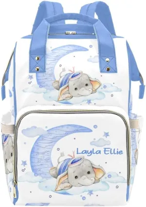 Sailor Elephant Personalized Diaper Bag,Custom Name Large Capacity Diaper Backpack Travel Casual Daypack Nappy Bag Gifts