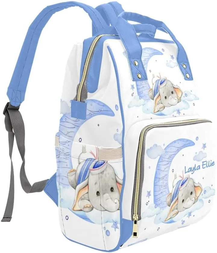 Sailor Elephant Personalized Diaper Bag,Custom Name Large Capacity Diaper Backpack Travel Casual Daypack Nappy Bag Gifts