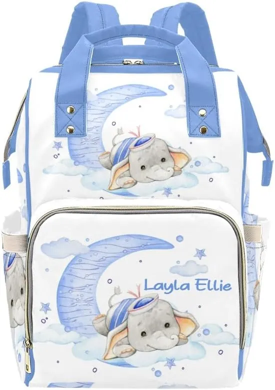 Sailor Elephant Personalized Diaper Bag,Custom Name Large Capacity Diaper Backpack Travel Casual Daypack Nappy Bag Gifts