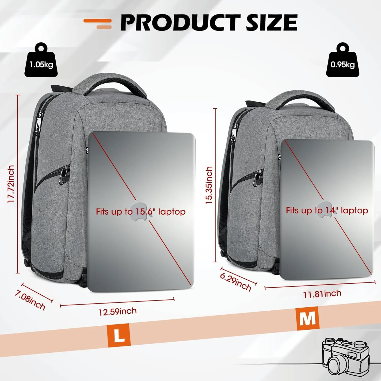 SDYSM Camera Bag Backpack Professional for DSLR SLR Mirrorless Camera Waterproof Laptop Back Pack 14 Inch with Rain Cover Anti Theft Travel Case Large Capacity Photography Backpack Grey