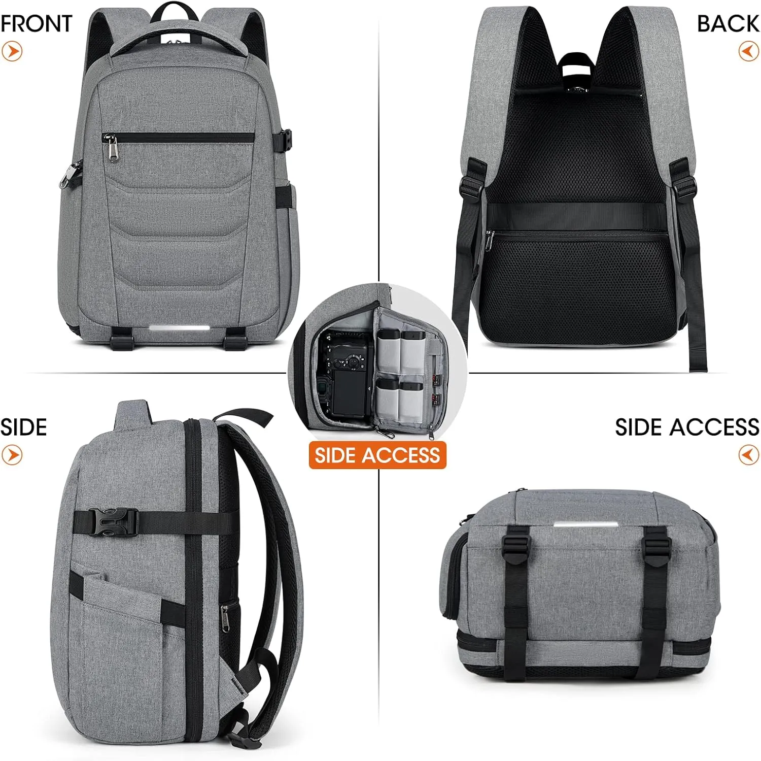 SDYSM Camera Bag Backpack Professional for DSLR SLR Mirrorless Camera Waterproof Laptop Back Pack 14 Inch with Rain Cover Anti Theft Travel Case Large Capacity Photography Backpack Grey