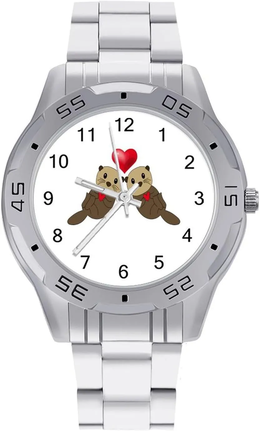 Sea Otter Lovers Classic Wrist Watches for Men Casual Business Dress Watch with Stainless Steel Band Work Party