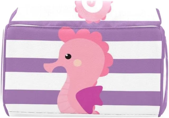 Seahorse Purple Stripes Personalized Diaper Backpack Custom Name Multi Function Diaper Bag Travel Daypack Nursing Nappy Baby Bag