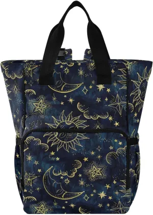 senya Diaper Bag Backpack, Sun Moon Boho Cosmos Astrology Multifunction Travel Bag for Moms Dads