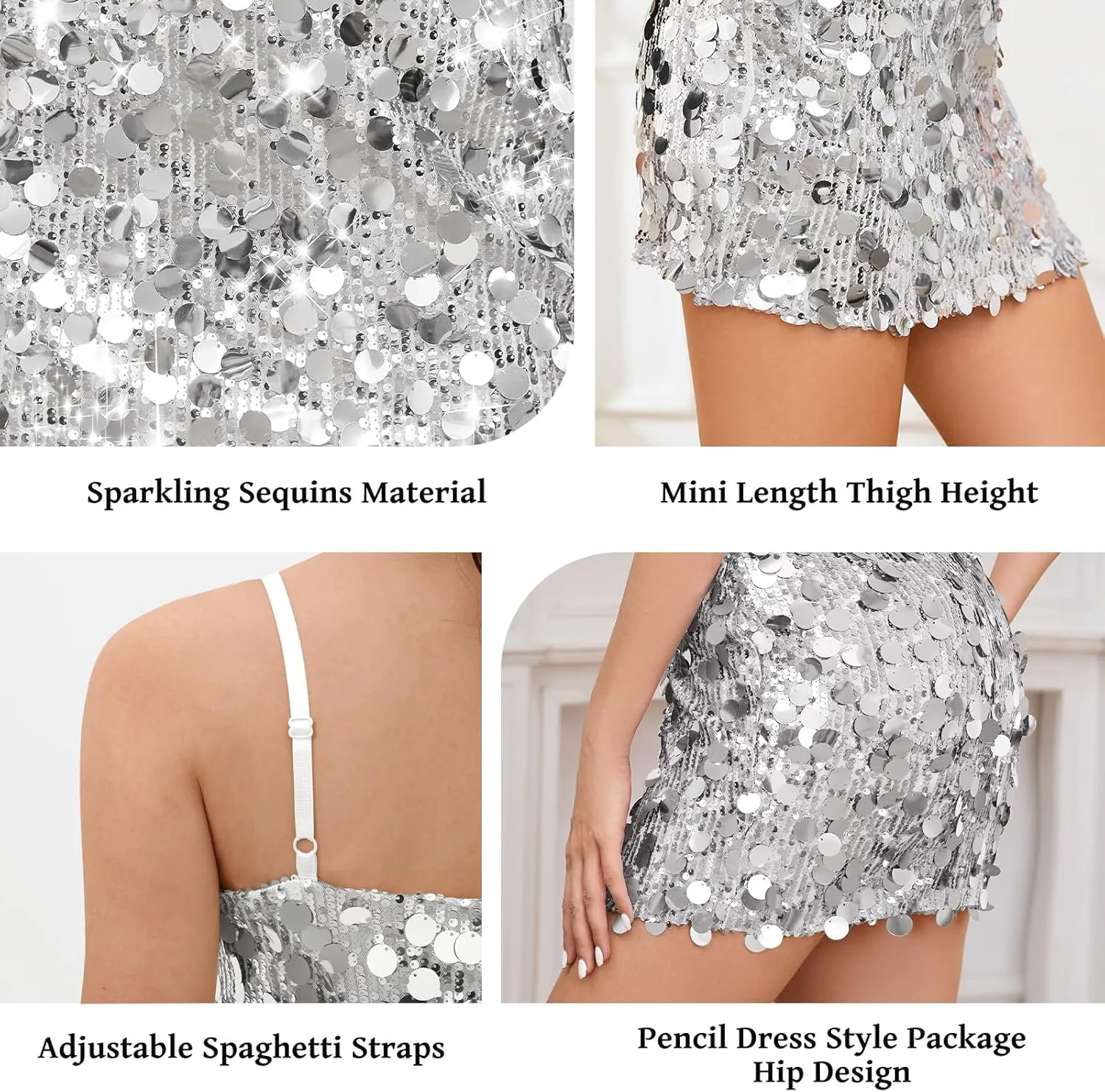 Sequin Dress for Women Spaghetti Strap Sexy Dresses Glitter Sparkly Mini Dress