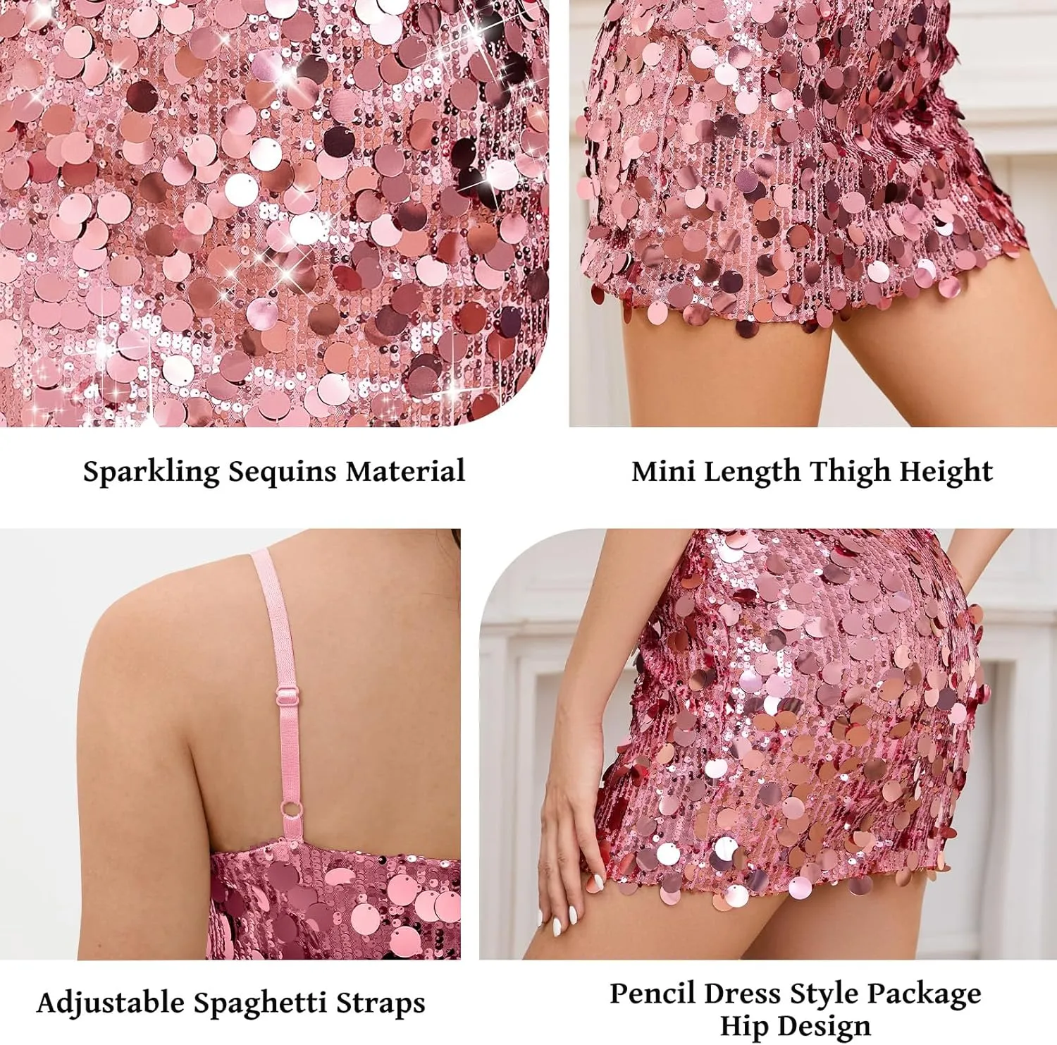 Sequin Dress for Women Spaghetti Strap Sexy Dresses Glitter Sparkly Mini Dress