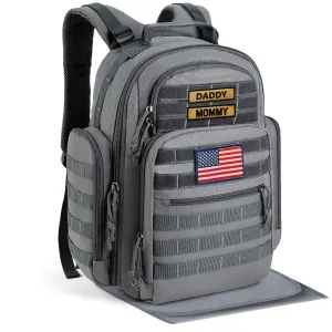 SHARKMOUTH Diaper Bag with Changing Pad - Large Military Baby Diaper Backpack for Hiking Travel Camping - Army Style for Men Active Dad Gray