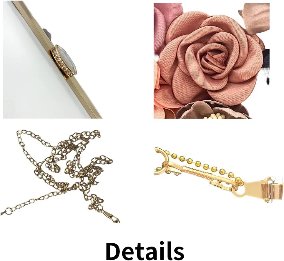 Shiiriin Women's 3D Floral Pearl Clutch Purse perfect for Bridal, Wedding, evening and Parties