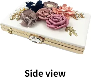 Shiiriin Women's 3D Floral Pearl Clutch Purse perfect for Bridal, Wedding, evening and Parties