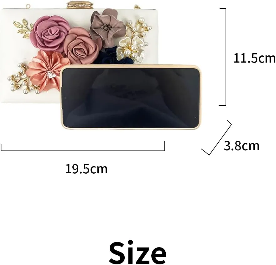 Shiiriin Women's 3D Floral Pearl Clutch Purse perfect for Bridal, Wedding, evening and Parties