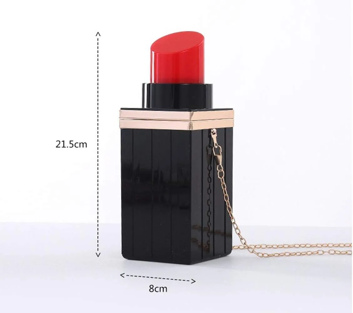 Shiratori Women Acrylic Black Lipstick Shape Evening Bags Purses Clutch