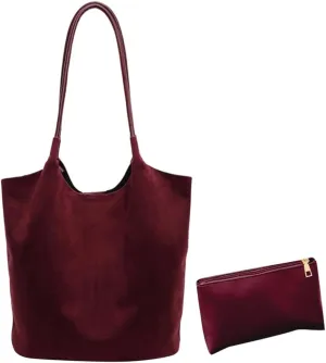 Shoulder Bag Faux Suede Closure Hobo Bag for Women Slouchy Solid Top-handle Bag for Work Travel