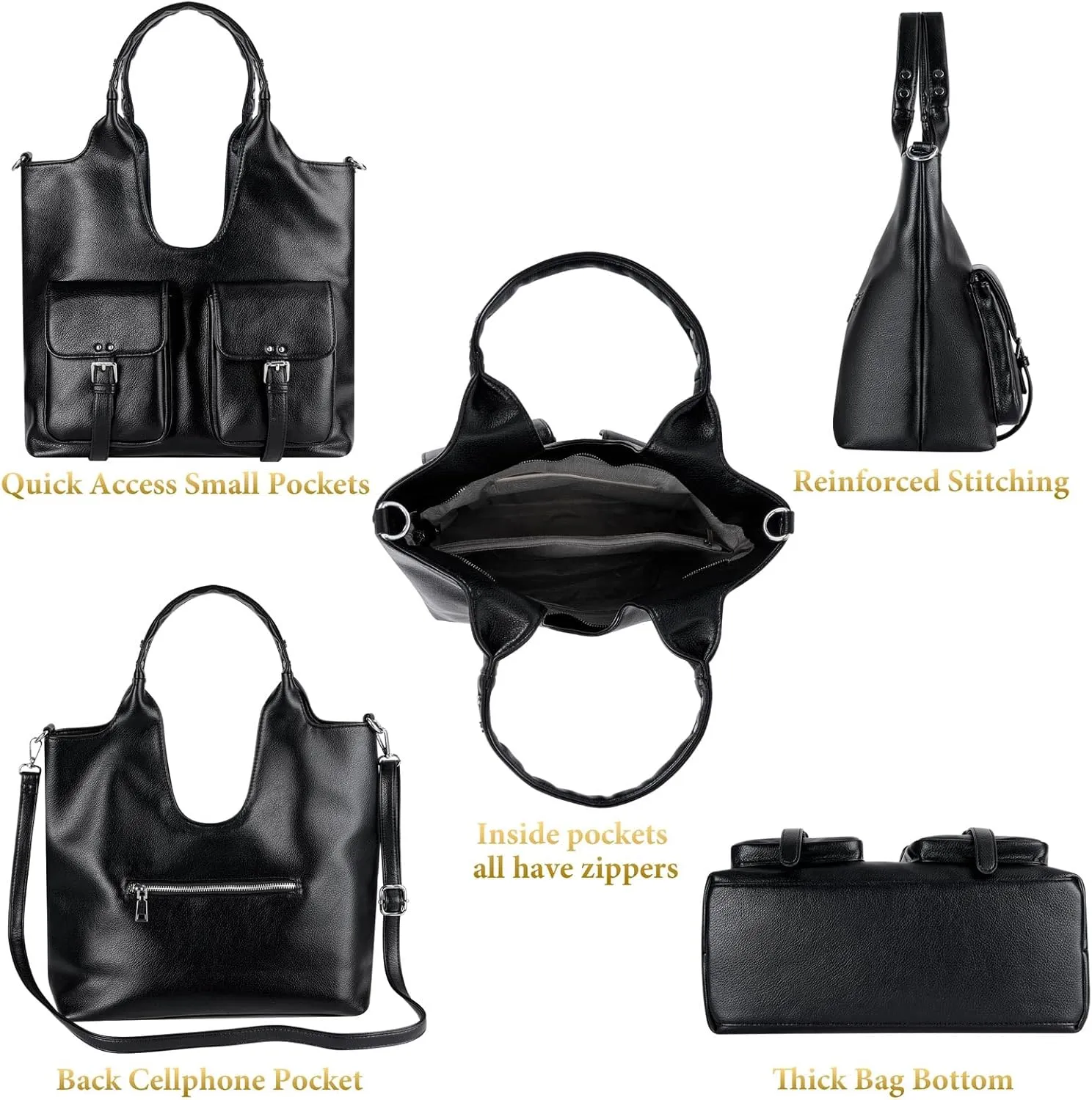 Shoulder Bag for Women, Black Toto Bags with Zipper Closure (#Black)
